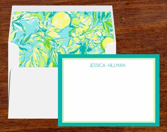 Personalized Note Card Set | Tropical Lined Envelopes, Set of 10