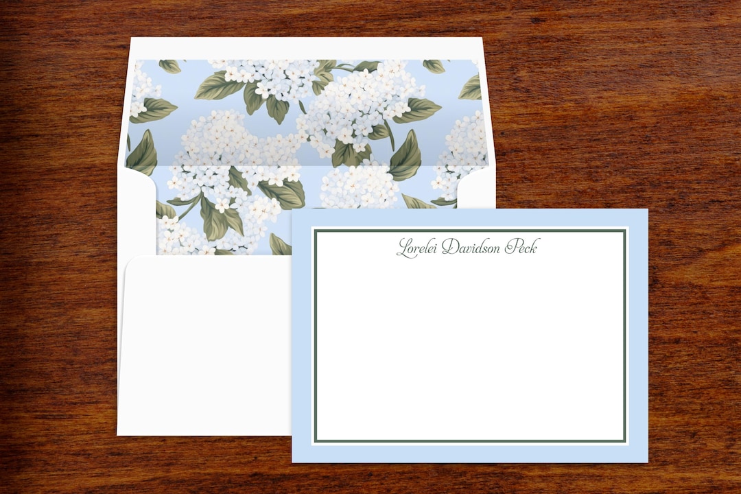 Hydrangea Stationery Set | Personalized Note Cards With Lined Envelopes ...
