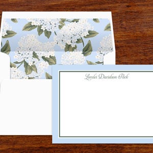 Papeterie personnalisée hortensia | Cartes de correspondance personnalisées | de remerciements avec enveloppes lignées | Lot de 10 | Ajout de l'impression d'une adresse de retour