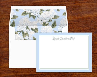 Hydrangea Stationery Set | Personalized Note Cards with Lined Envelopes