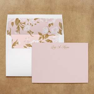 Cartes de notes roses avec enveloppes doublées de fleurs | Notes de remerciement | Lot de 10 | Cartes de correspondance
