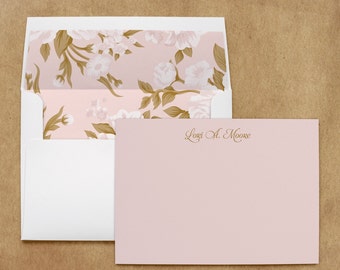 Pink Note Cards with Floral Lined Envelopes |Thank You Notes | Set of 10 | Correspondence Cards