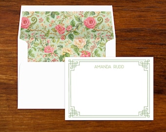 Personalized Stationery Set, Chinoiserie Style, Lined Envelopes, Set of 10