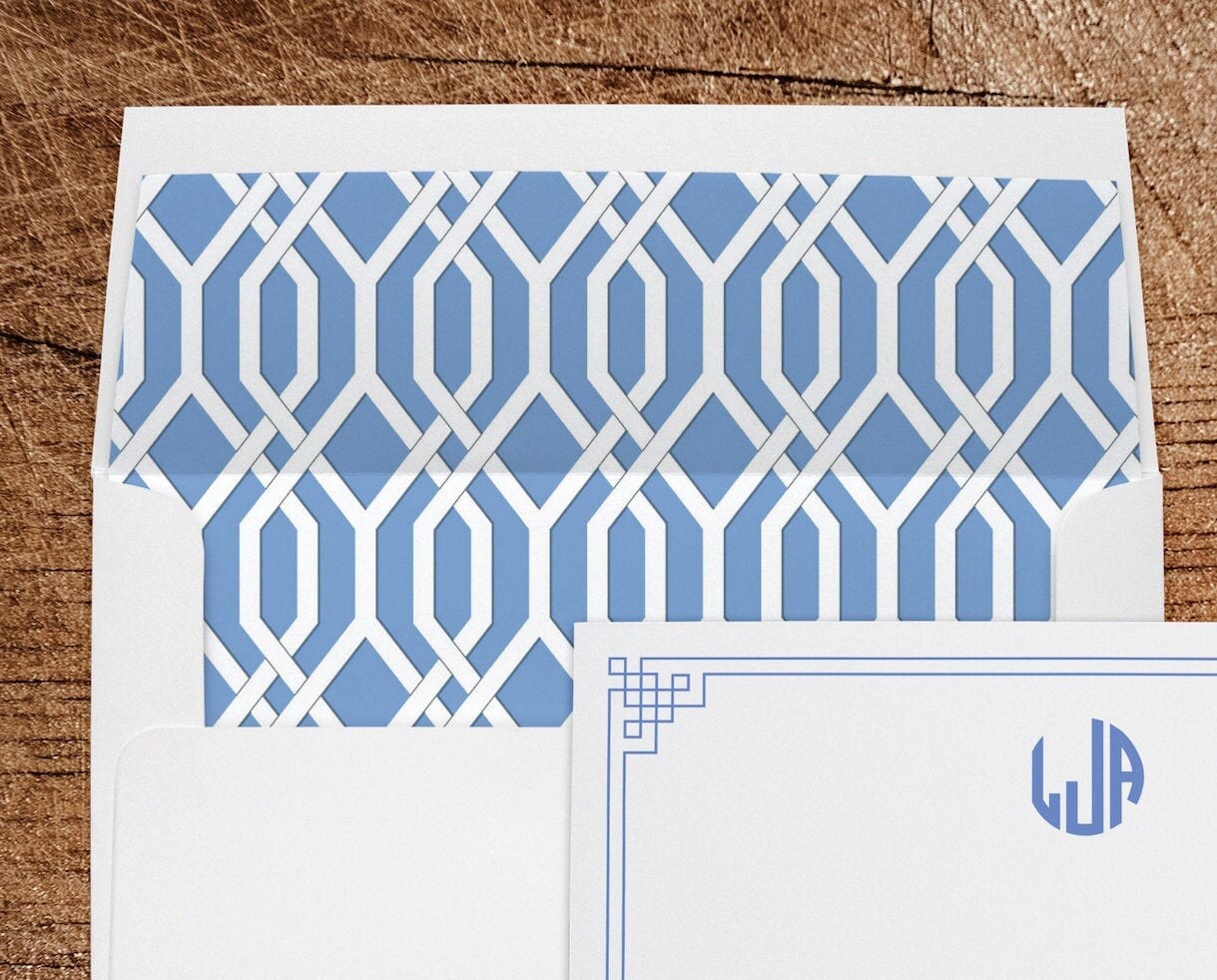Monogram Personalized Stationery Note Cards With Lined Envelopes | Set ...