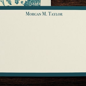 Teal Blue Toile Floral Monogram Personalized Stationery Thank You Note Cards with Lined Envelopes image 2