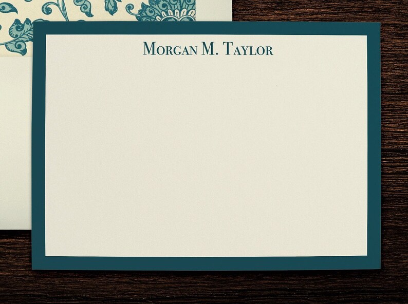 Teal Blue Toile Floral Monogram Personalized Stationery Thank You Note Cards with Lined Envelopes image 2