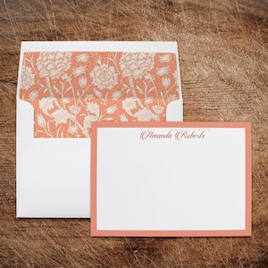Ensemble de papeterie personnalisé floral personnalisé | Cartes de correspondance | Cartes de remerciement avec enveloppes doublées | Lot de 10