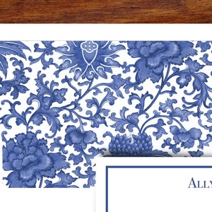Chinoiserie Toile Blue Willow Monogram Personalized Stationery Note Cards with Lined Envelopes Set of 10 image 3