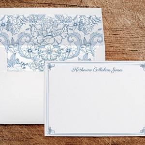 Toile Monogram Personalized Stationery Note Cards with Matching Lined Envelopes | Set of 10