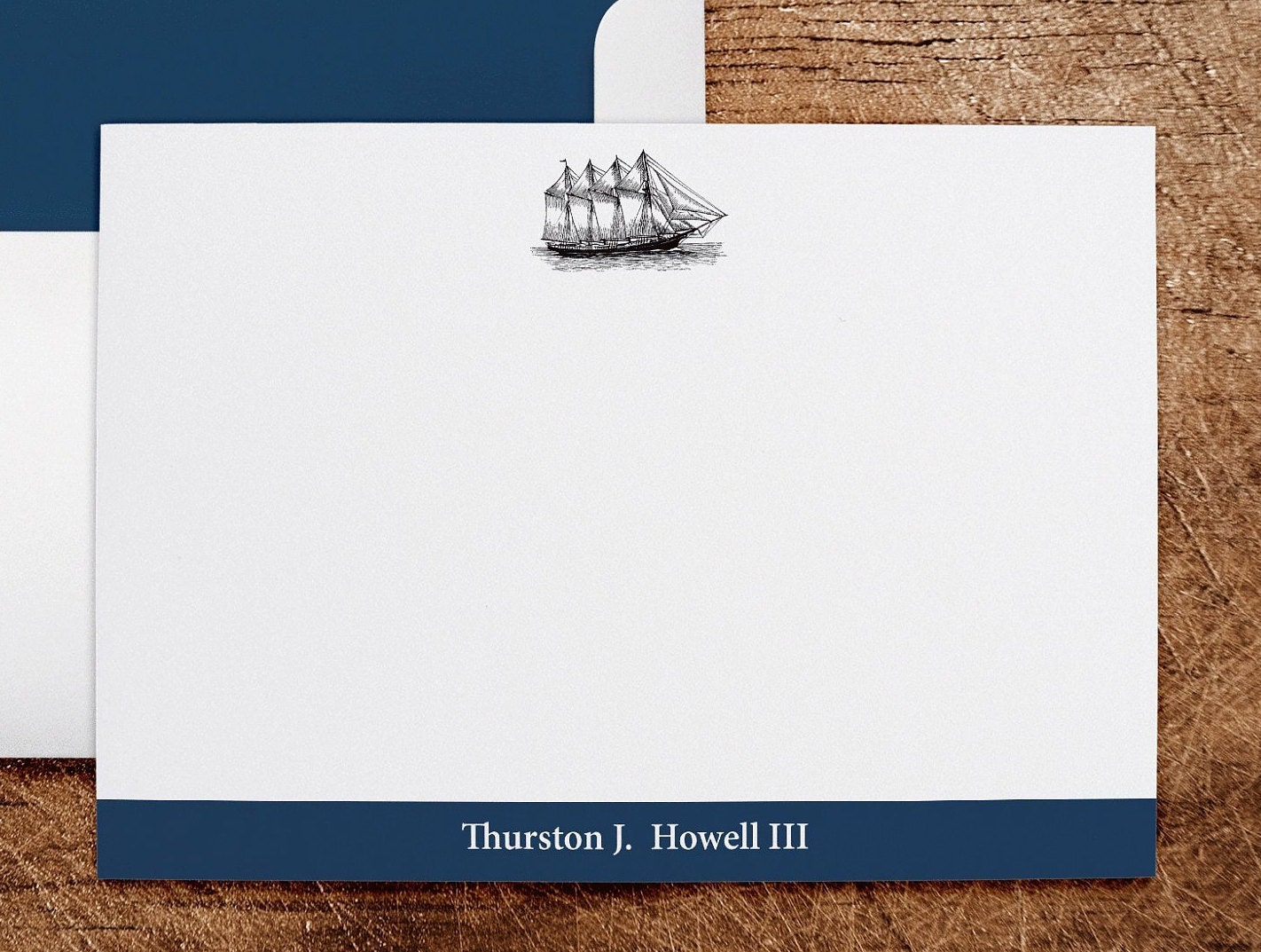 Navy Blue Mens Boys Personalized Stationery Note Cards Antique | Etsy