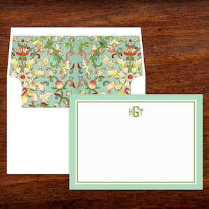 | de papeterie personnalisée Cartes à notes plates avec enveloppes doublées William Morris | Monogramme | stationnaire Notes de remerciement | Ensemble de 10