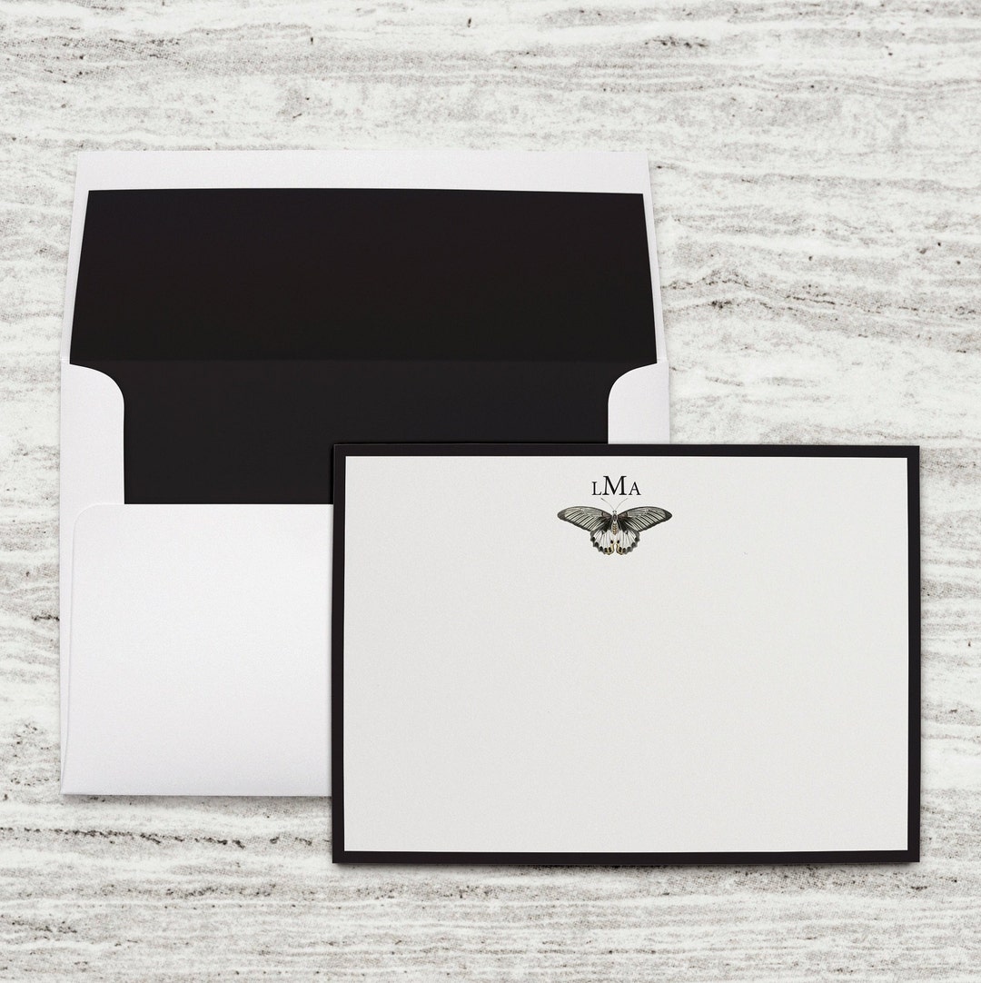 Monarch Butterfly Monogram Black Frame Stationery Thank You Note Cards ...