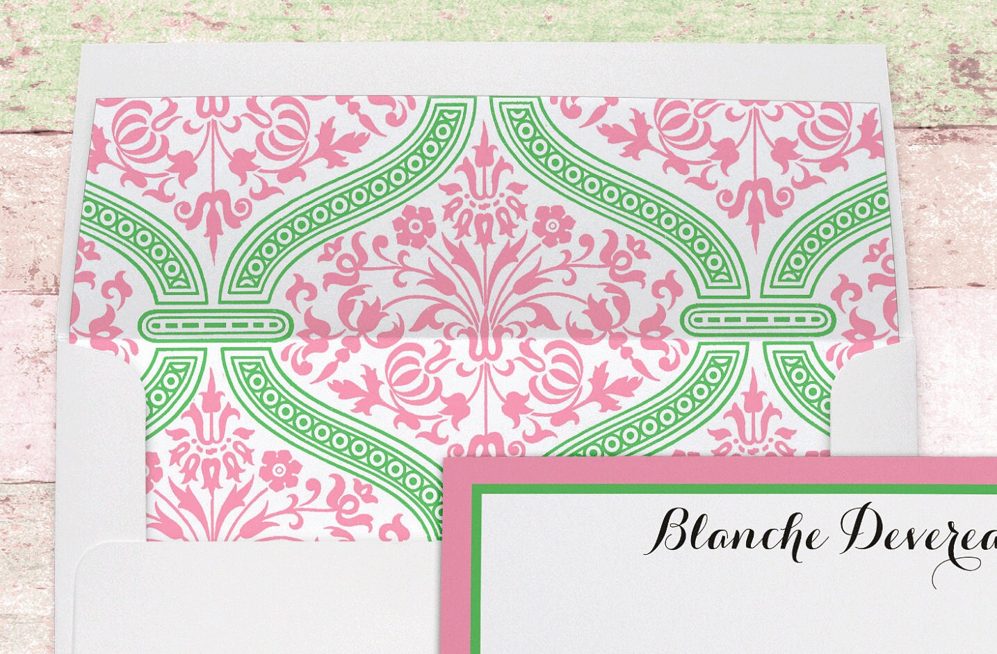 Pink Green Floral Monogram Personalized Stationery Thank You - Etsy