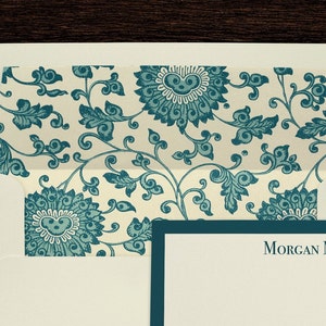 Teal Blue Toile Floral Monogram Personalized Stationery Thank You Note Cards with Lined Envelopes image 3