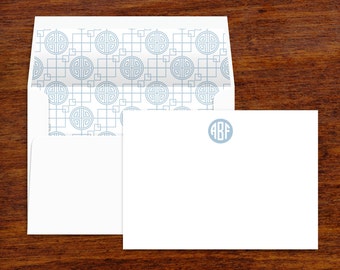 Monogrammed Stationery Set | Blue Chinoiserie Lined Envelopes