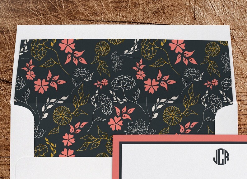 Personalized Stationery Note Cards with Lined Envelopes Coral Etsy