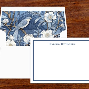 cartes de correspondance personnalisées bleues | Enveloppes à lignes | Lot de 10 | Notes de remerciement | Papeterie pour carte de correspondance