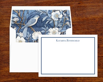 Blue Chinoiserie Bird Personalized Stationery Note Cards | Lined Envelopes | Set of 10 | Thank You Notes | Correspondence Card Stationary