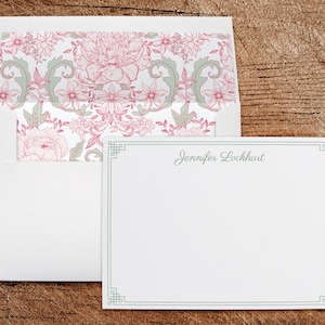 de correspondance de papeterie personnalisés | Floral rose et vert | Enveloppes assorties avec lignes | Lot de 10| Notes de remerciement | Cartes de correspondance