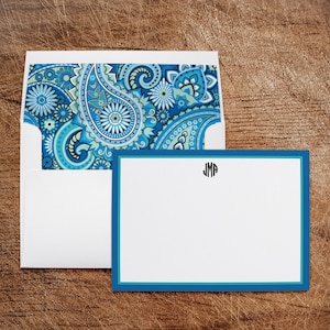 Cartes de notes de papeterie personnalisées avec enveloppes doublées Business Professional Personal Paisley Blue Turquoise
