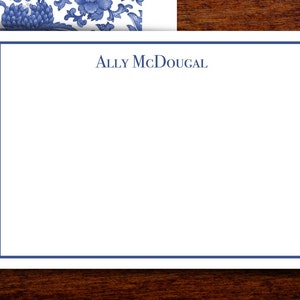 Chinoiserie Toile Blue Willow Monogram Personalized Stationery Note Cards with Lined Envelopes Set of 10 image 2