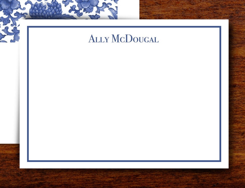 Chinoiserie Toile Blue Willow Monogram Personalized Stationery Note Cards with Lined Envelopes Set of 10 image 2