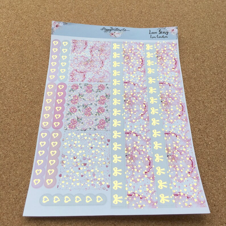 Love Story with Gold Foil ERIN CONDREN VERTICAL Weekly Decorative Sticker Set