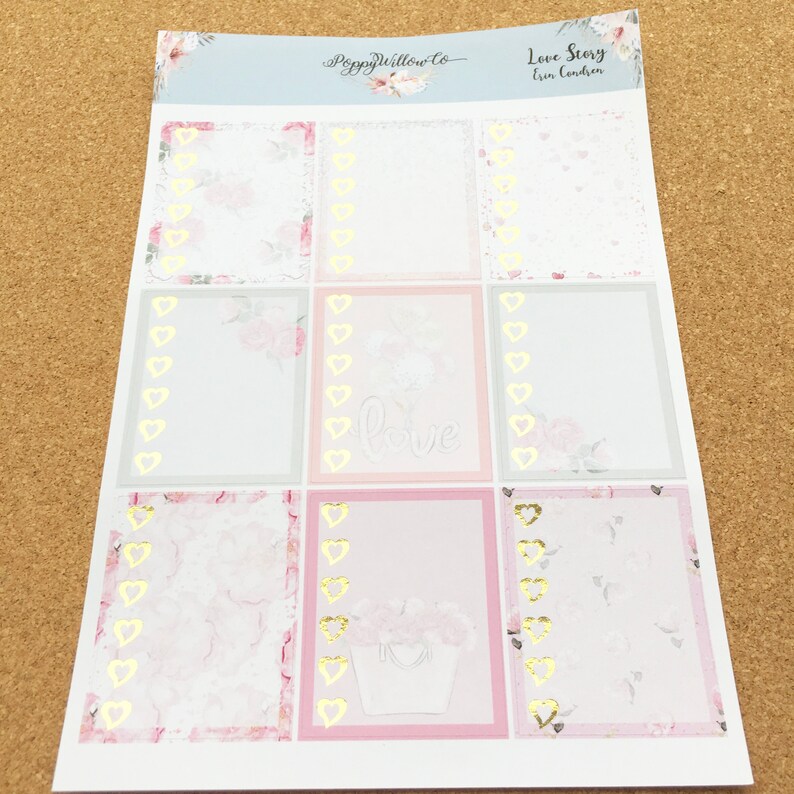 Love Story with Gold Foil ERIN CONDREN VERTICAL Weekly Decorative Sticker Set