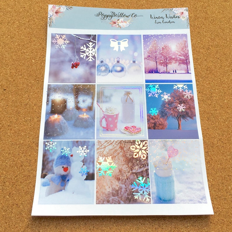 Winter Wishes with Premium Silver Holographic Foil ERIN CONDREN VERTICAL Weekly Decorative Sticker Set