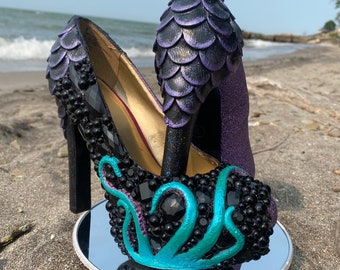 Octopus crystal mermaid heels/ crystal heels/ custom heels