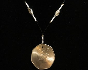 White moonstone coin necklace