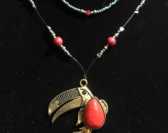 Red coral tucan necklace