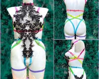 Neon rainbow body harness