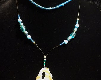 Blue shell mermaid necklace