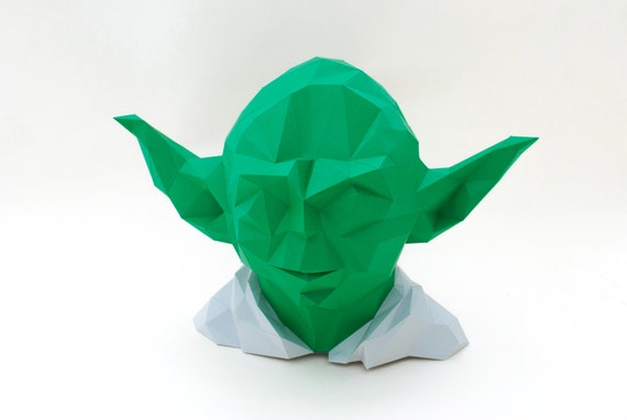 Papier Yoda Polygonale Yoda Star Wars Figur 3d Modell Yoda Low Poly 3d Pazzle Geometrische Templade Bunten Diy Joda Kopf Statue Figur