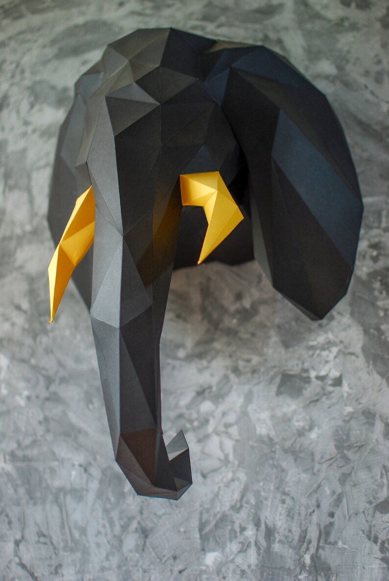 Paper elephant Elephant trophy head 3D puzzle DIY Polygonal Etsy