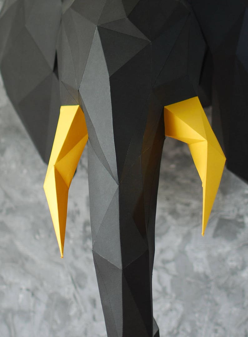 Paper elephant Elephant trophy head 3D puzzle DIY Polygonal Etsy