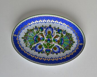Vintage, Enameled Peacock Oval Metal Trinket Dish by Email Studio Steinbock - Austria - FREE Shipping within USA