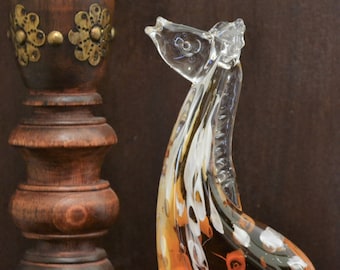 Murano Style Clear, White and Amber Glass Giraffe Figurine/Paperweight - FREE Shipping within USA