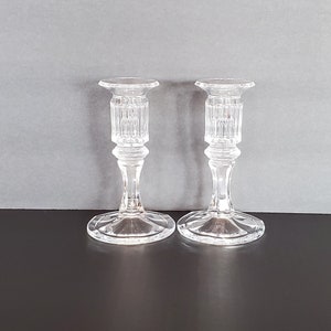 Lovely Pair of Vintage Clear Glass Candleholders, Glass Ribbed Candleholder, Vintage Candleholder, Taper Candleholder