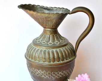 Hand-Hammered Egyptian Tinned Copper Pitcher Tall Vase / Water Pitcher - FREE Shipping within USA