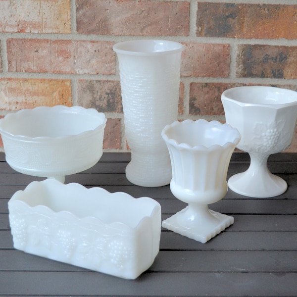 Various Vintage Milk Glass Planters/Wide-Mouthed Vases/Candy Bowl/Collectible Glass/Milkglass/Fruit Bowl/Vanity Decor