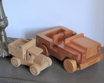 Set of 2 1970's Wooden Toy Trucks - Convertible Truck - Dump Truck - Childs Play - FREE Shipping within USA