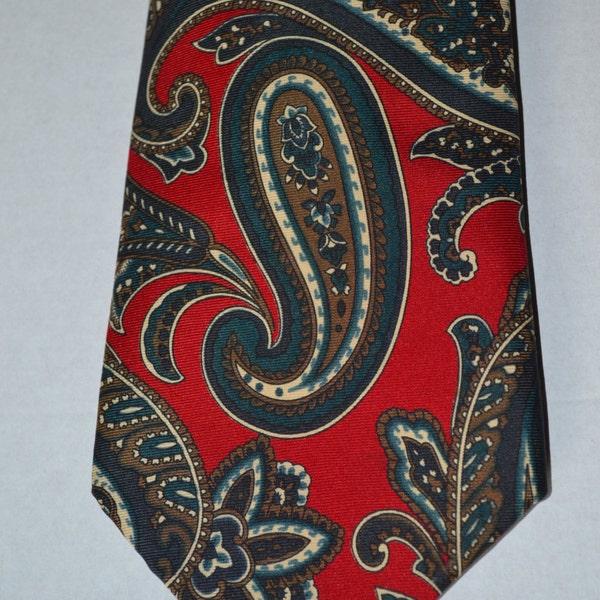 Mario Valentino Vintage Tie - 100% Italian Silk - Red with Cream, Gold/Brown, Green/Blue Paisley *Free Shipping w/in US*