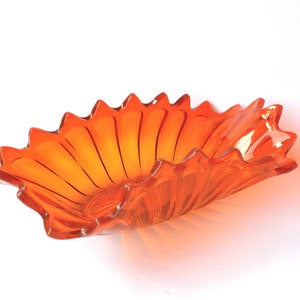 MCM Orange Starburst Bowl Ruffled-Rim Folded Sides Vintage Glass Odd Shaped Bowl - Free Shipping within USA