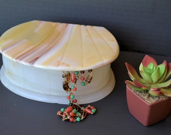 Onyx schelpvormige juwelendoos scharnierend deksel geschulpte - GRATIS verzending binnen de VS