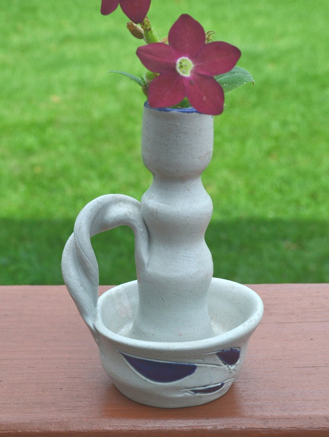 Williamsburg Pottery Factory Salt Glazed Single Candle Holder/cobalt