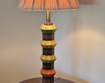 MCM Tall Octagon Wooden Table Lamp - Octagonal Shaped Lamp - Oversized Lamp