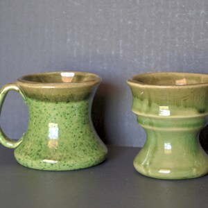 Set of 2 Youghal Pottery Hand-Crafted Mugs Green & Brown Drip Glaze - Made in Ireland - FREE Shipping within USA