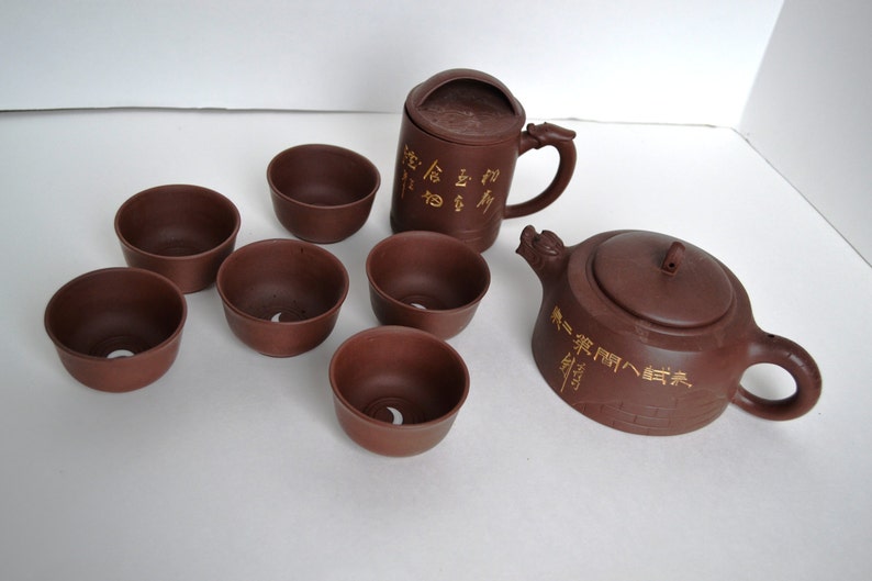 Young Vintage Authentic Chinese Red Clay Tea Set Signed and Numbered Etsy